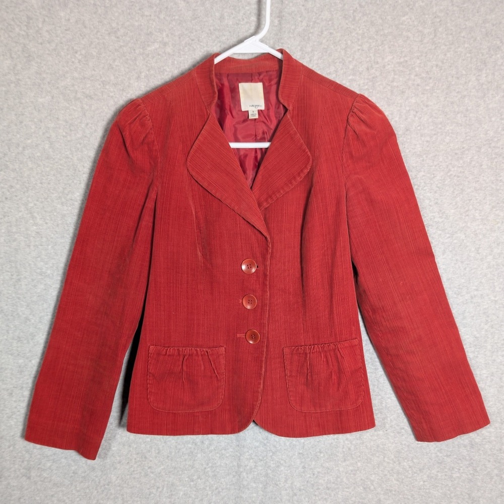 Halogen Corduroy Blazer Jacket Puff Shoulder Womens Small Burnt Orange